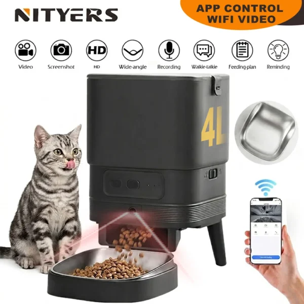 4L Automatic Cat Feeder With HD Camera Video